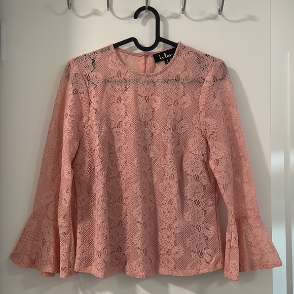 Lulus Perfect Petals Blush Pink Lace Three-Quarter Sleeve Top - Picture 2 of 7
